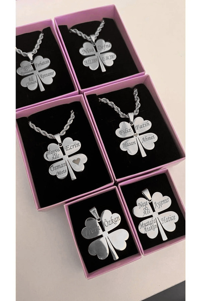 Satürn Silver Kuyumculuk Çelik İsimli Yonca Kolye Burgu Zincirli Yonca Kolye Kararma Yapmaz Ahşap Kutulu