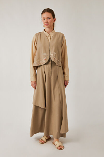 ZÜLAYS Asimetrik Etekli Yelek Takım Vizon