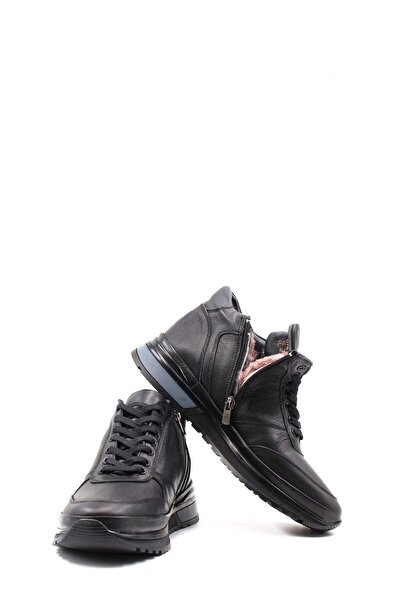 Ayakkabıhane Black Men's Sports Boots with Fur Inside and Genuine Leather Outside Ah08856111313497