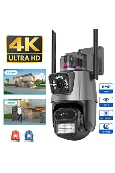 Cais GUARD ÇİFT KAMERALI 6MP FULL HD HAREKET TAKİPLİ POLİS ÇAKARLI ALARMLI Wİ...