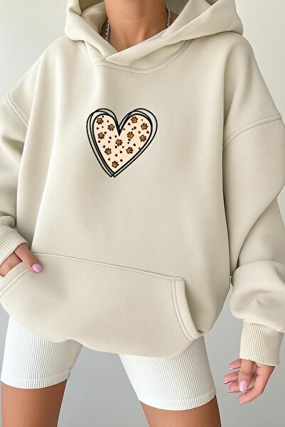 E-ROMA Hanorac unisex cu glugă, din bumbac pieptănat, cu 3 fire, cu inimă