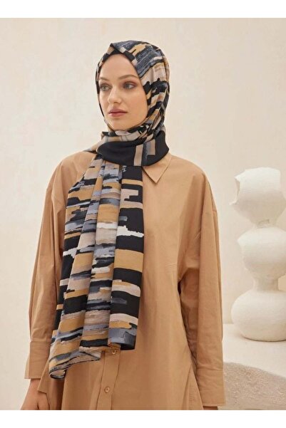 PİRAMİT كارديون شال حرير المدينة موديل باستيل أسود ذهبي