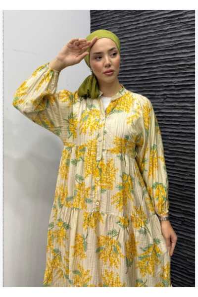 MissPul Women's Buttoned Long Comfortable Fit Oversize Ferace Dress