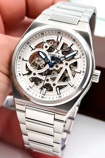 Daniel Klein Automatic Mechanism Steel Cord Steel Case Men Wristwatch Silver-White Zmdk1197