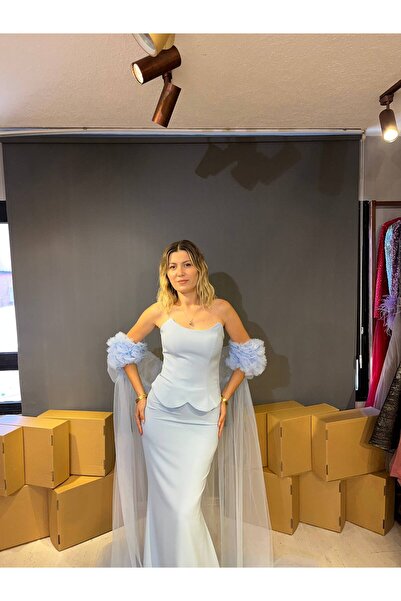 Lovely Dress Straplez Tül Detaylı Abiye Elbise – Şık ve Zarif Gece Elbisesi