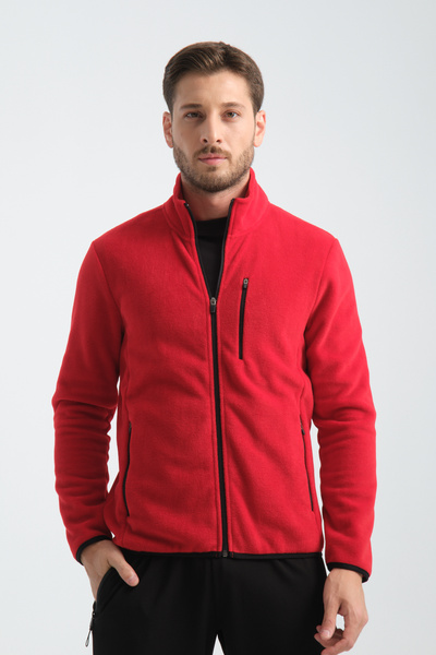 Shooter Sportswear Men's Fleece Top Three Pocket Zippered Winter Sweatshirt Red