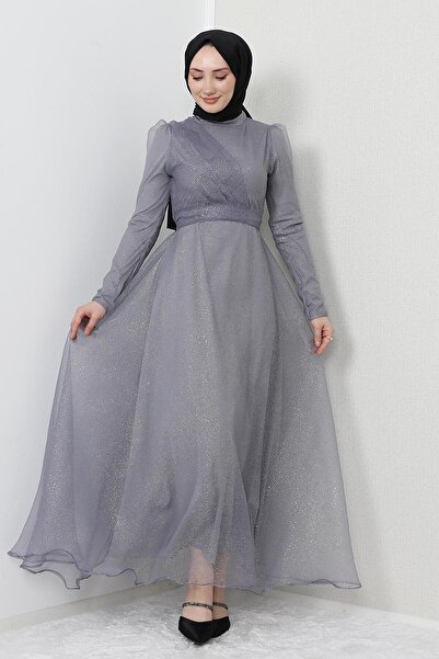 GİYZAMİLA Βραδινό φόρεμα Alara Tesettür Γκρι