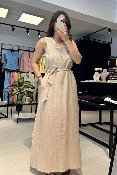 melisa atelier Kemerli Piliseli Maxi Elbise