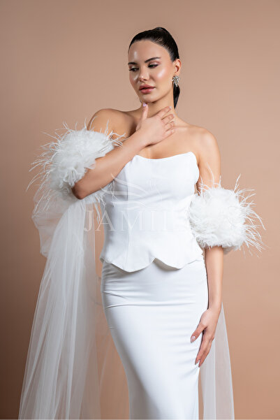 Lovely Dress Straplez Tül Detaylı Abiye Elbise – Şık ve Zarif Gece Elbisesi