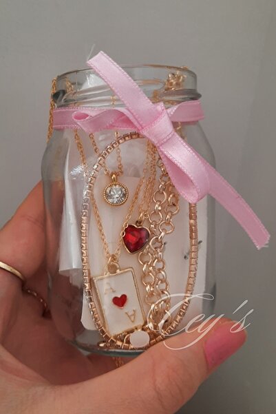 Cey's fashion Gizemli Süpriz Takı Kavanozu 🎀 (10 ürün ) Kalpli Kolye
