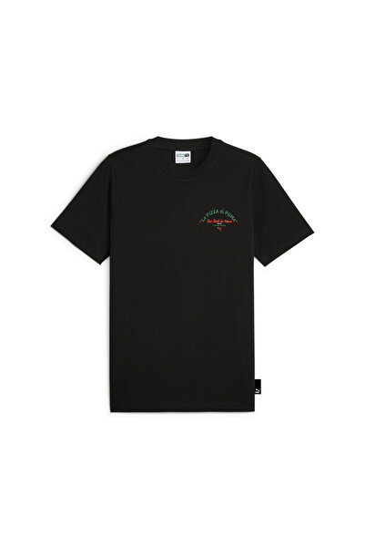 Puma تيشيرت رجالي برسومات بيتزا - أسود