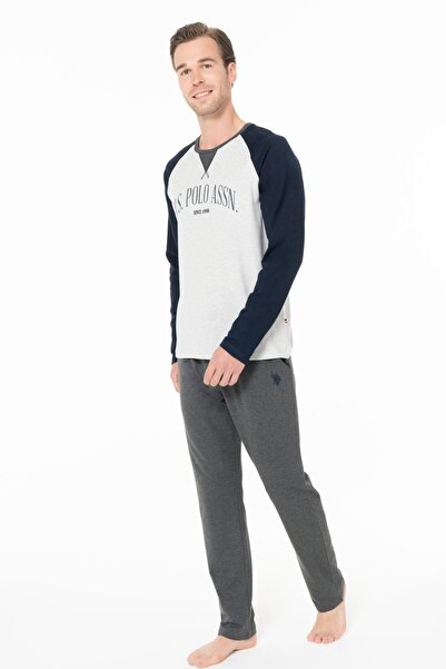 U.S. Polo Assn. U.s Polo Assn. 18965 Чоловічий піжамний комплект з довгими рукавами та коміром на трьох ґудзиках — темно-синій
