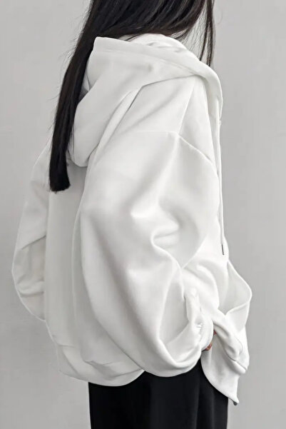 Tarz Cool Unisex λευκό φούτερ με φερμουάρ και κουκούλα