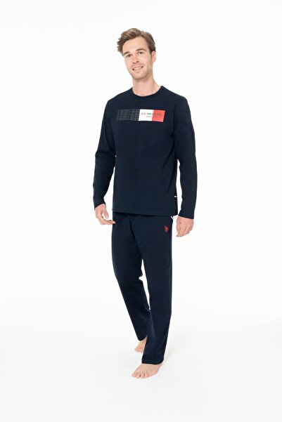 U.S. Polo Assn. Πόλο Ασν. (U.S. Polo Assn.) 18945 Ανδρικό σετ πιτζάμες με μακρυμάνικο λαιμόκοψη-μπλε ναυτικό