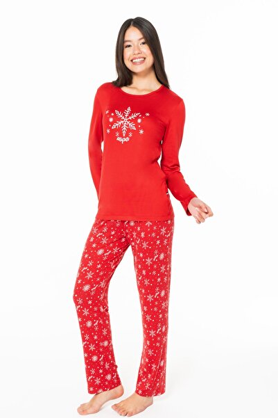 U.S. Polo Assn. U.S. Polo Assn. 20151 Women's Long Sleeve Crew Neck Pajamas Set-Red