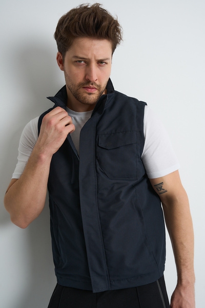 Shooter Sportswear Premium Outdoor Men's Vest Multi-Pocket with Print Detail Navy Blue