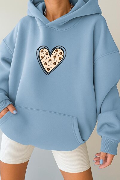 E-ROMA Hanorac unisex cu glugă, din bumbac pieptănat, cu 3 fire, cu inimă