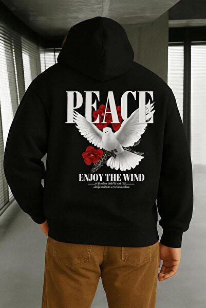 E-ROMA Hanorac unisex cu glugă, din bumbac pieptănat, cu 3 fire, cu imprimeu ...