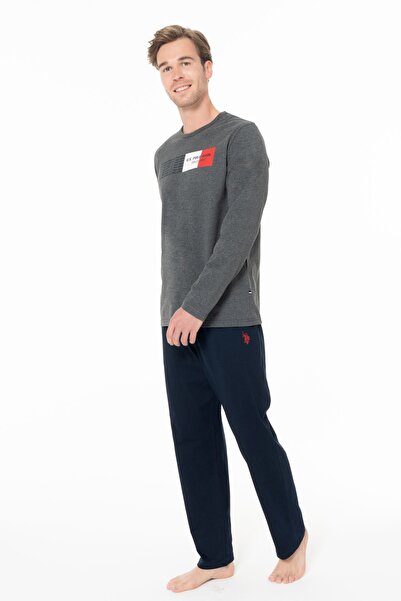 U.S. Polo Assn. U.S. Polo Assn. 18945 Men's Long Sleeve Crew Neck Pajama Set-Anthracite Melange