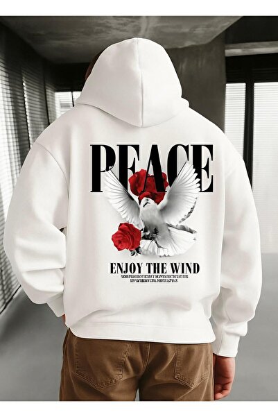 BENROMA 3 İPLİK PENYE PEACE BASKILI UNİSEX KAPÜŞONLU SWEAT