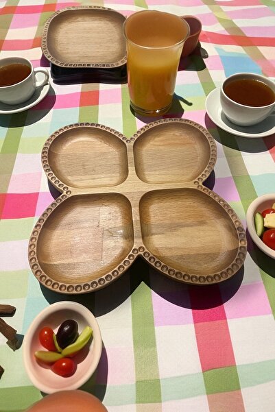 Ayd ahşap Beech Wood 4-Compartment Snack Bowl - Handmade Solid Presentation Serving Tray 24X24 cm