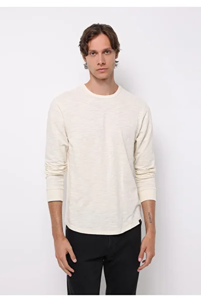 Colin's Regular Fit Round Neck Plain Men's Ecru Long Sleeve T-Shirt