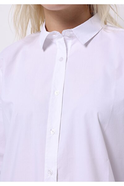Colin's Regular Fit Shirt Neck Düz Kadın Beyaz Uzun Kol Gömlek