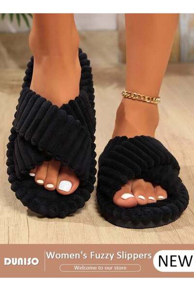 Generic Women's House Slippers, Fluffy Bedroom Slippers with Cross Band Soft ...