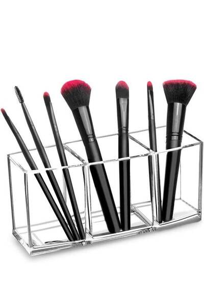 Generic 3-Slot Acrylic Makeup Brush Holder – Stylish Organizer for Vanity, Ba...