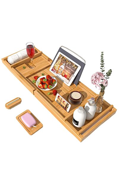 Generic Sharpdo Bathtub Storage Tray - Bamboo Adjustable Bathroom Storage Tra...