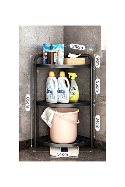 Generic Toshionics 3-Layer Foldable Bathroom Storage Corner Shelf Rack Black 85 x 51 x 34cm