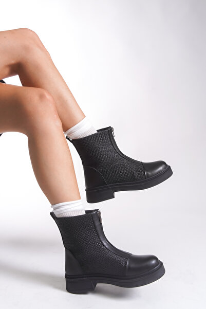 Riccon Evelxaris Kadın Önden Fermuarlı Bot 001209 Siyah Cilt