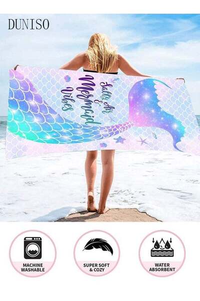 Generic Beach Towel Oversized Microfiber Mermaid Beach Towels for Travel Quic...