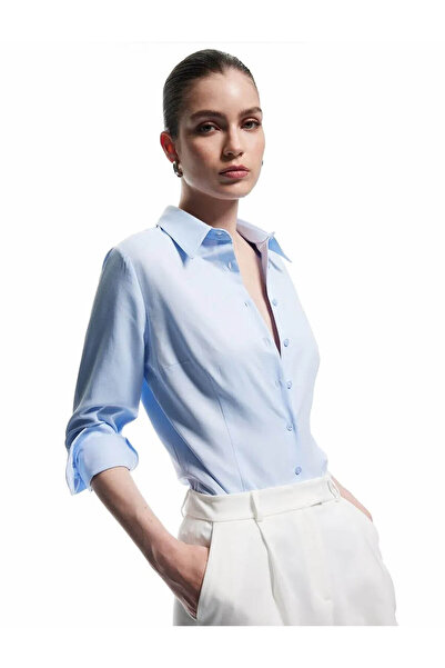 Koton Regular Fit Classic Lapel Light Indigo Γυναικείο πουκάμισο 6Wak60035Uw