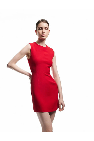 Koton Στρογγυλή λαιμόκοψη Αμάνικο Μίνι Κόκκινο Γυναικείο Φόρεμα 6Wak80006Uw