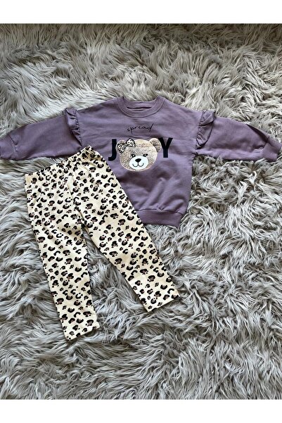 Cyber Girl's Leopard Patterned Leggings Cotton Comfortable Bottom Top Set