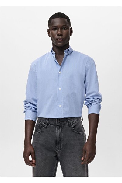 MANGO Man Regular kesim çizgili pamuklu gömlek