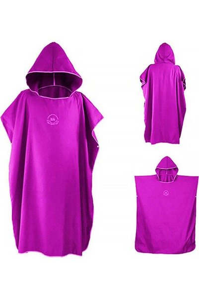 Generic Microfiber Surf Changing Towel Bathrobe Poncho With Hood Magenta 110x...