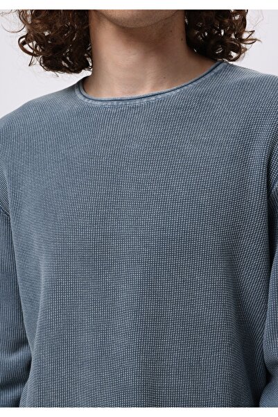 Colin's Pulover albastru pentru bărbați, cu gât rotund, jacquard