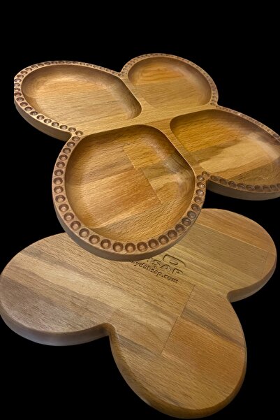 Ayd ahşap Beech Wood 4-Compartment Snack Bowl - Handmade Solid Presentation Serving Tray 24X24 cm
