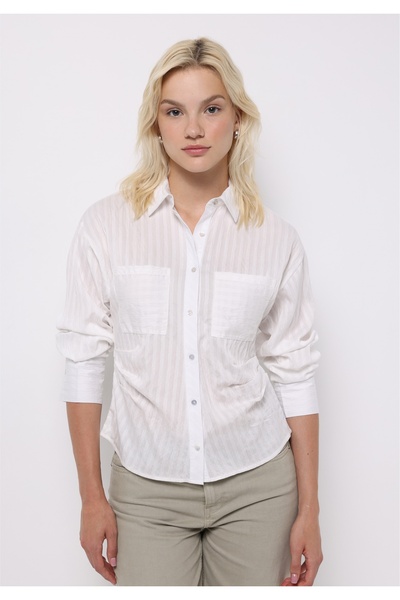 Colin's Slim Fit Shirt Neck Jacquard Women's White Long Sleeve Shirt