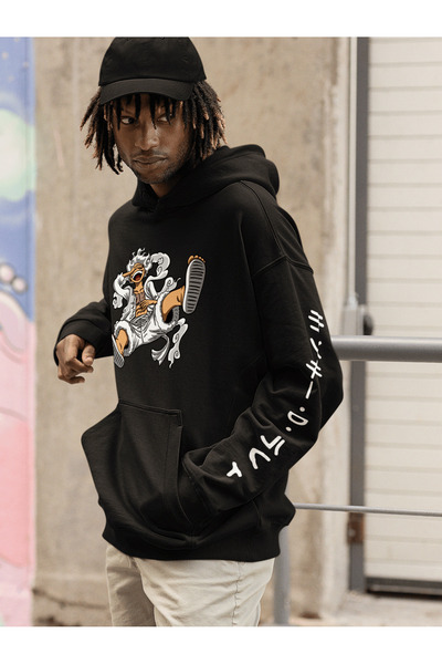 LORVANIY تي شيرت كاجوال بأكمام طويلة وطبعة كرتونية بغطاء للرأس