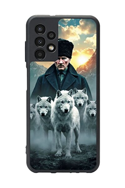 Aksel Kılıf Samsung Galaxy A13 Compatible Printed, Matte Black, Soft Silicone, Protective, Shock Absorbing Cover, Case