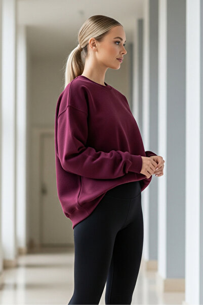 COMBİNE MİCHAİL Γυναικείο φούτερ Oversize Χειμερινό φαρδύ μπορντό