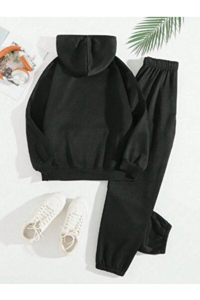 BEETON Σετ χειμερινής φόρμας χωρίς στάμπα - Μαύρο φούτερ Jogger Oversize Hoodie