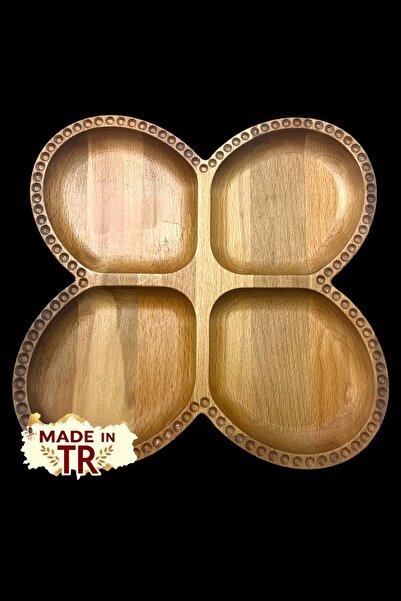 Ayd ahşap Beech Wood 4-Compartment Snack Bowl - Handmade Solid Presentation Serving Tray 24X24 cm