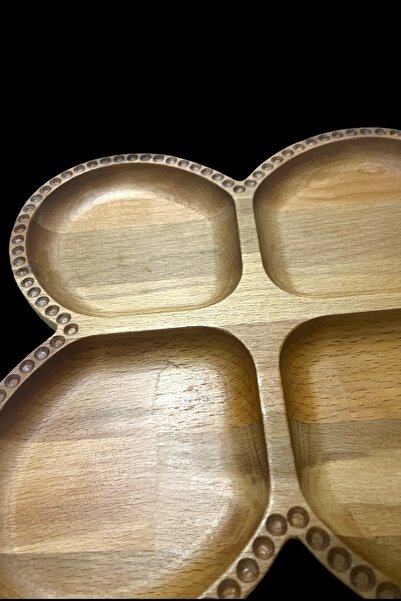 Ayd ahşap Beech Wood 4-Compartment Snack Bowl - Handmade Solid Presentation Serving Tray 24X24 cm