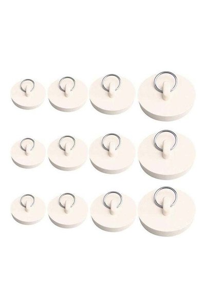 Generic 12-Pieces Four Size Drain Stopper Set White 4.7cm