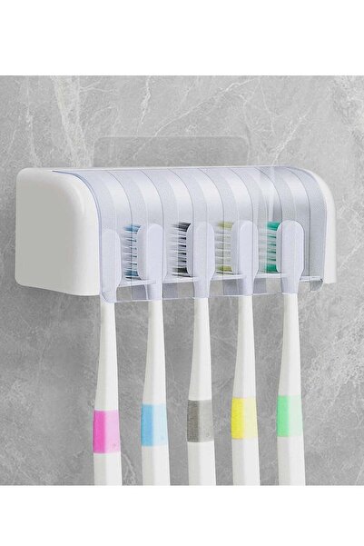 Generic Excefore 5 Slots Toothbrush Holder Wall Mounted with Cover, Toothbrush Organizer Hanger, Self Adhes