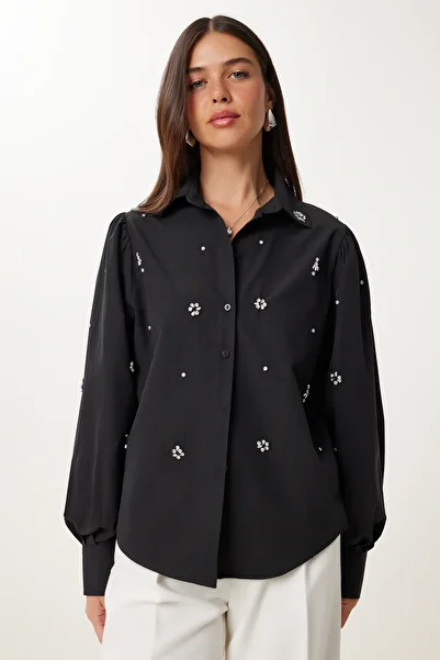 Lovelyİstanbul Stone Detailed Woven Shirt Lfg0053 Black